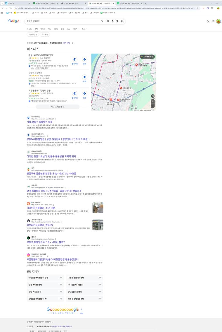 아이안동물병원 — Google에서 «강동구 동물병원» 검색 결과 캡처