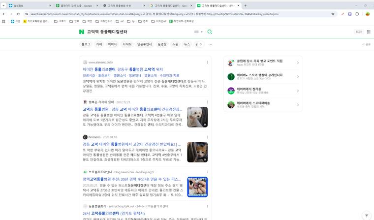 아이안동물병원 — Naver에서 «고덕역 동물메디컬센터» 검색 결과 캡처