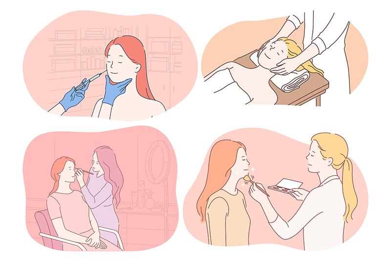 Cosmetology dermatology make up massage skincare concept